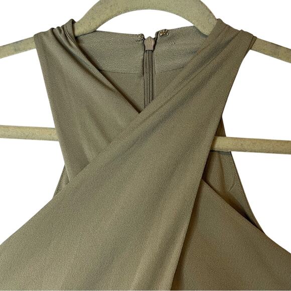 GUESS Khaki Green Cross-Front Halter Jumpsuit w/ Wrap-Around Waist Ties, NWOT! - Picture 4 of 10